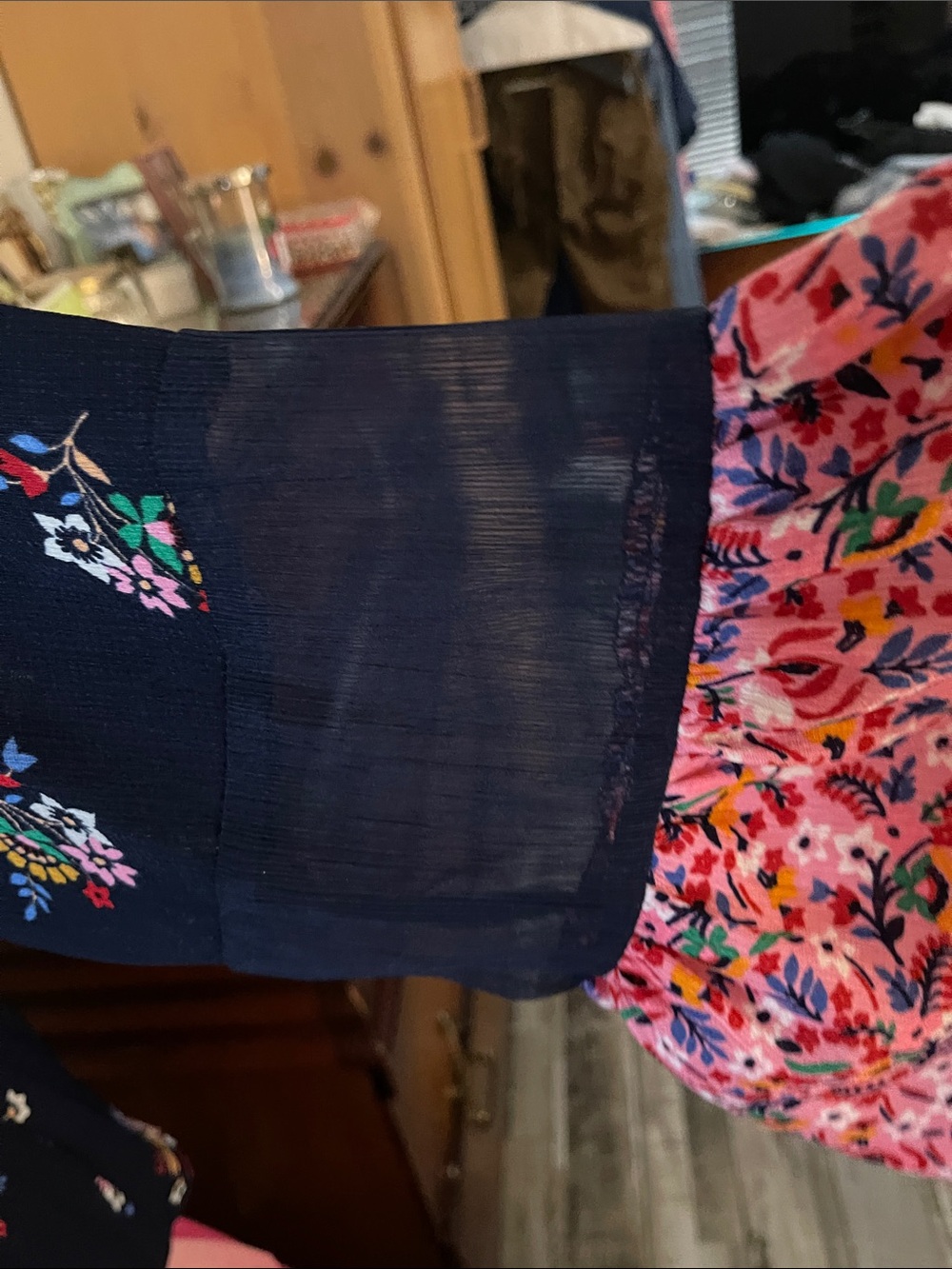 Floral Off-Shoulder Peasant Blouse in Navy and Pink - Picture 3 of 3